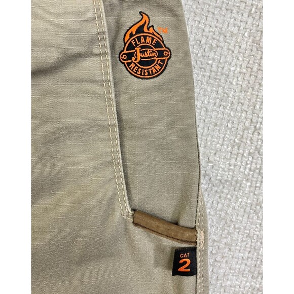 Justin FR Work Pants Men's 33x35 CAT 2 Beige Ripstop Straight Utility Workwear - Picture 6 of 14